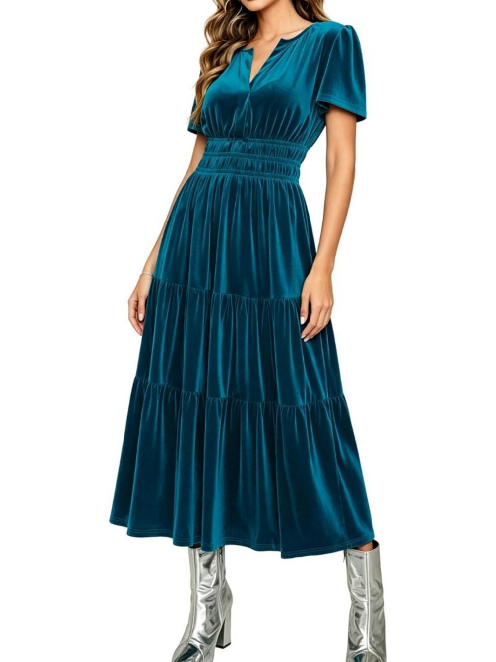 Chic Women's Velvet Maxi Dress - Fall Winter Fashion, Elastic Waist, Elegant